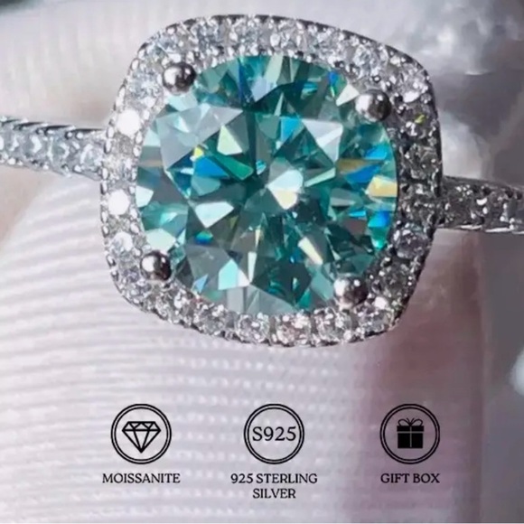 MOISSANITE 3 Carat Round Cyan Blue With Halo - Picture 4 of 8